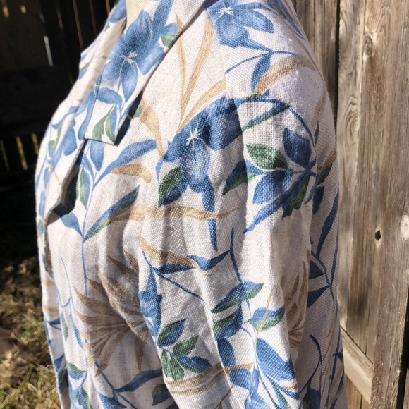 Vintage Floral Print Blazer / Cream & Blue/ Linen - Picture 7 of 11